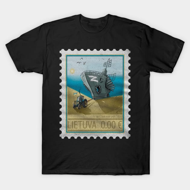 Ukraine Postage Stamp Ruzzian Warship 2022 T-Shirt by MichaelLosh